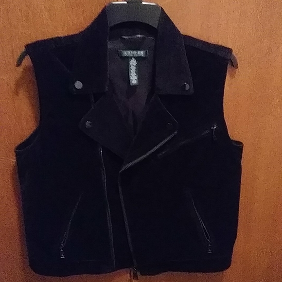 LAUREN RALPH LAUREN BLACK VELVET BIKE STYLE VEST - Picture 2 of 4